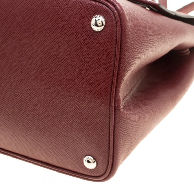 Pre Owned Prada Burgundy Saffiano Lux Leather Top Handle Bag