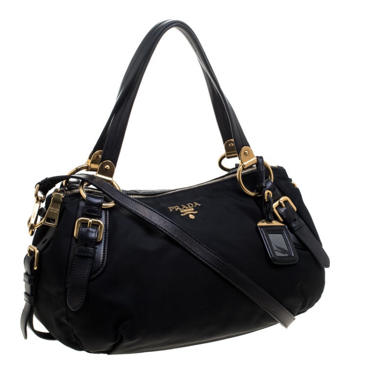 Pre Owned Prada Black Nylon and Leather Bauletto Satchel