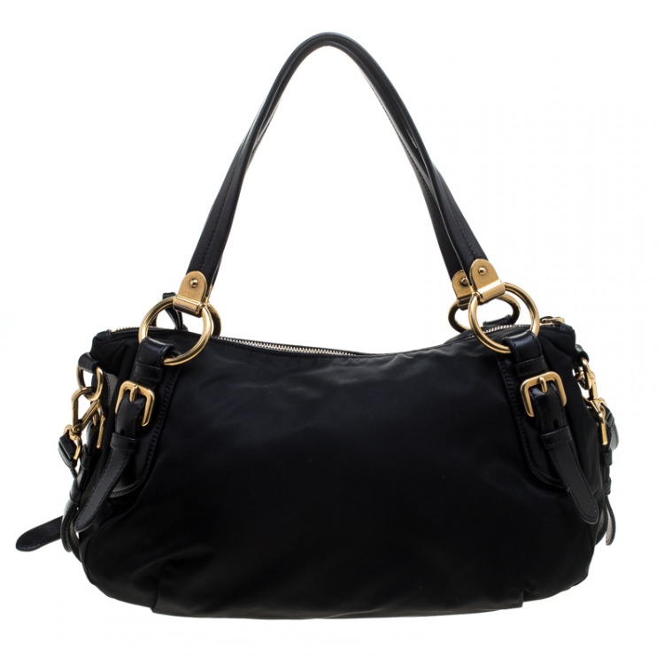 Pre Owned Prada Black Nylon and Leather Bauletto Satchel