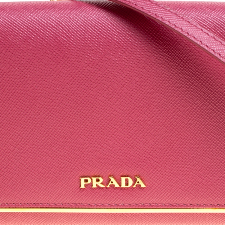 Pre Owned Prada Hot Pink Saffiano Leather Clutch Shouder Bag