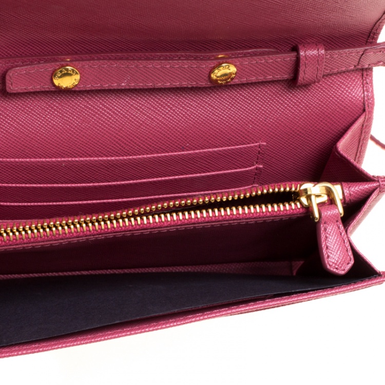 Pre Owned Prada Hot Pink Saffiano Leather Clutch Shouder Bag
