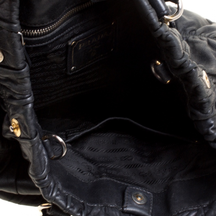 Pre Owned Prada Black Nappa Gaufre Leather Shopping Tote