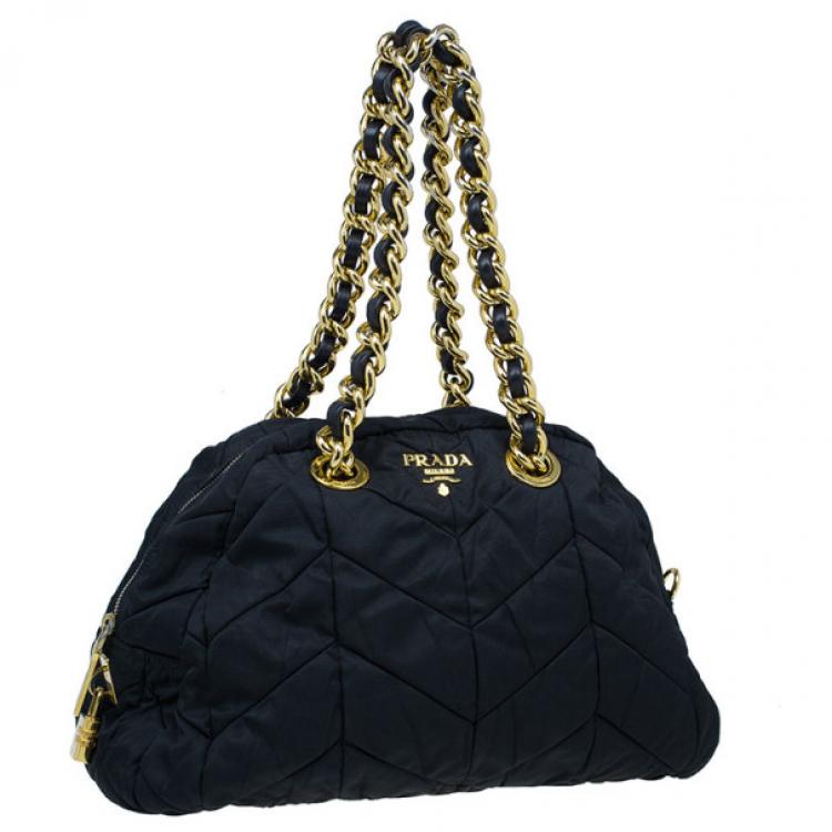 Pre Owned Prada Black Chevron Quilted Nylon Dome Bag