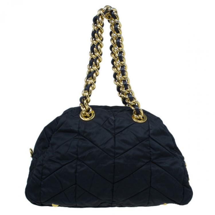 Pre Owned Prada Black Chevron Quilted Nylon Dome Bag