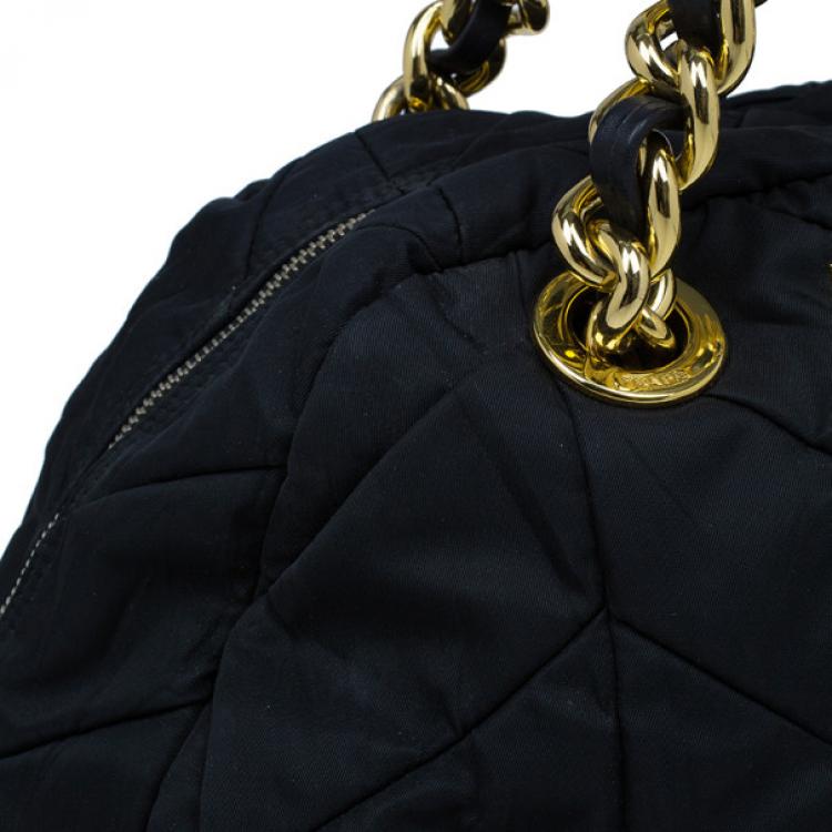 Pre Owned Prada Black Chevron Quilted Nylon Dome Bag