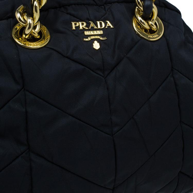 Pre Owned Prada Black Chevron Quilted Nylon Dome Bag