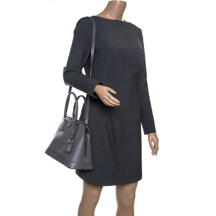 Pre Owned Prada Grey Saffiano Leather Open Promenade Top Handle Bag