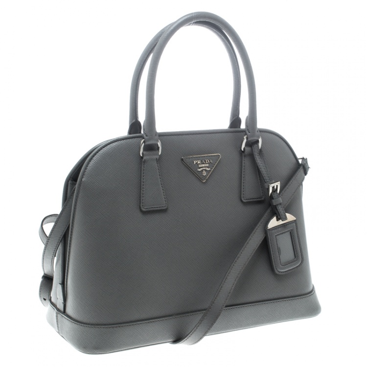 Pre Owned Prada Grey Saffiano Leather Open Promenade Top Handle Bag