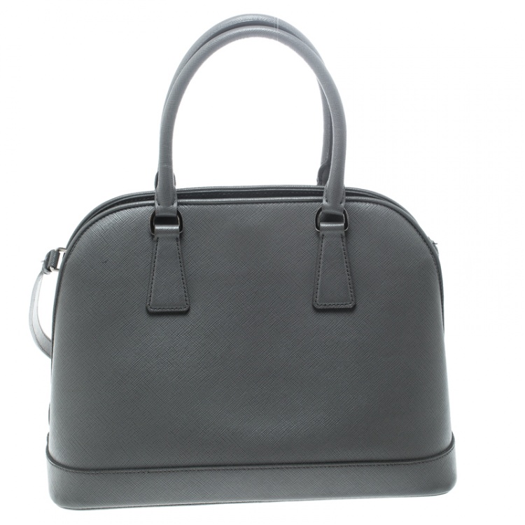 Pre Owned Prada Grey Saffiano Leather Open Promenade Top Handle Bag