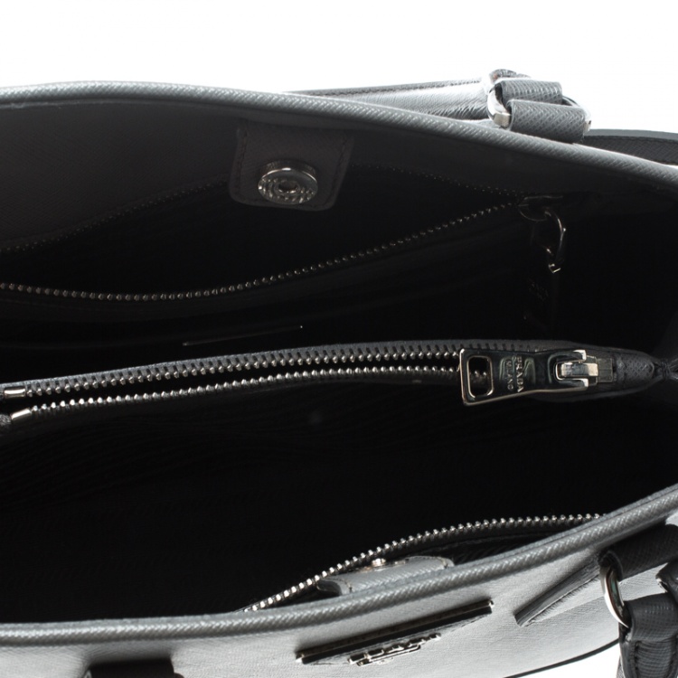 Pre Owned Prada Grey Saffiano Leather Open Promenade Top Handle Bag