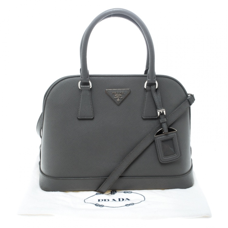 Pre Owned Prada Grey Saffiano Leather Open Promenade Top Handle Bag