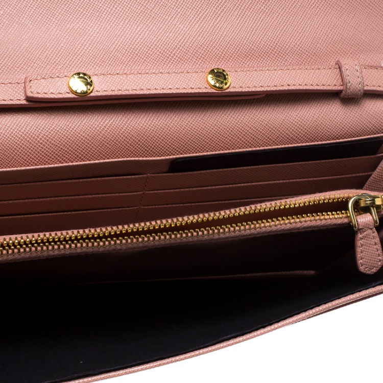 Pre Owned Prada Pink Saffiano Metal Leather Wallet on Chain