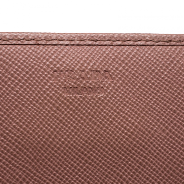 Pre Owned Prada Pink Saffiano Metal Leather Wallet on Chain