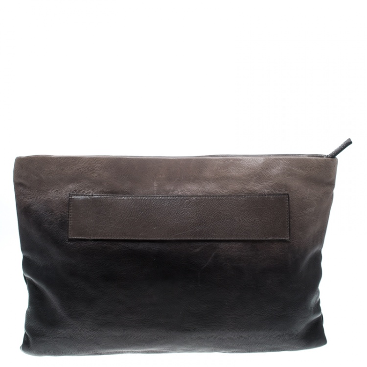 Pre Owned Prada Black/Grey Ombre Glace Leather Folders Clutch