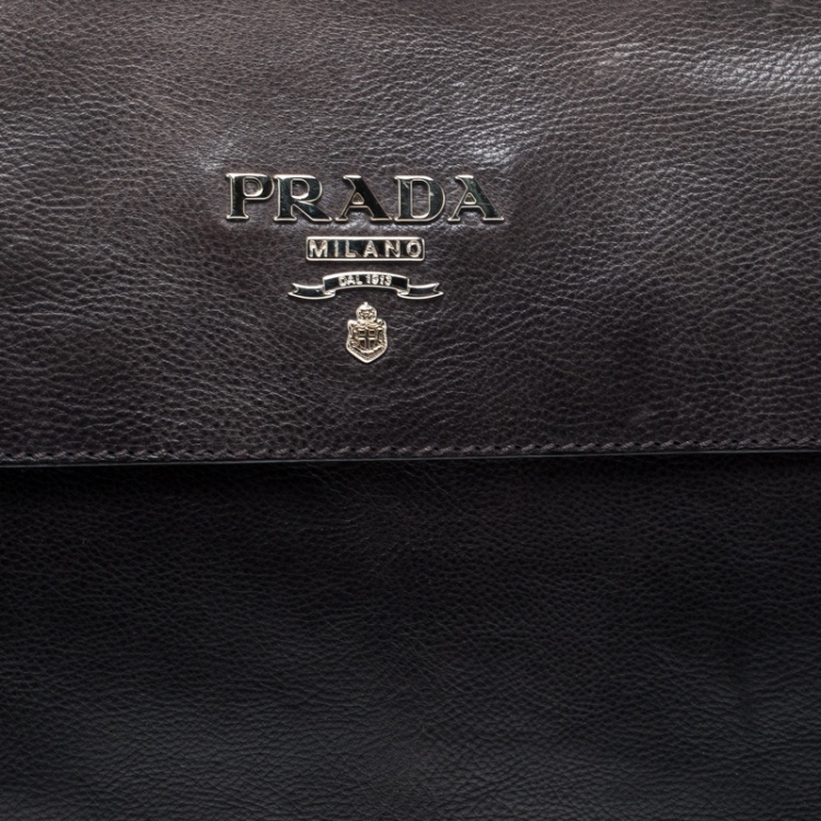 Pre Owned Prada Black/Grey Ombre Glace Leather Folders Clutch