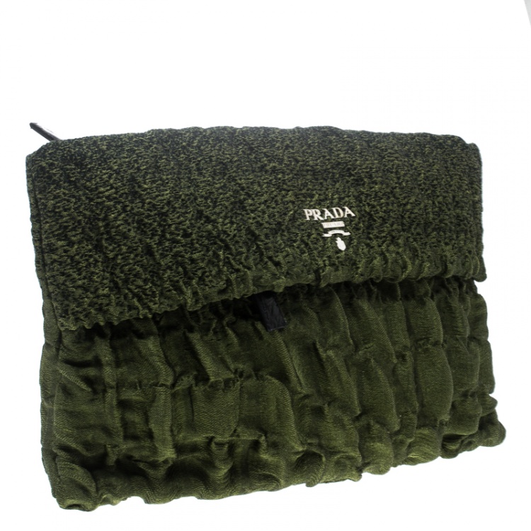 Pre Owned Prada Green Cloquet Fabric Folders Clutch