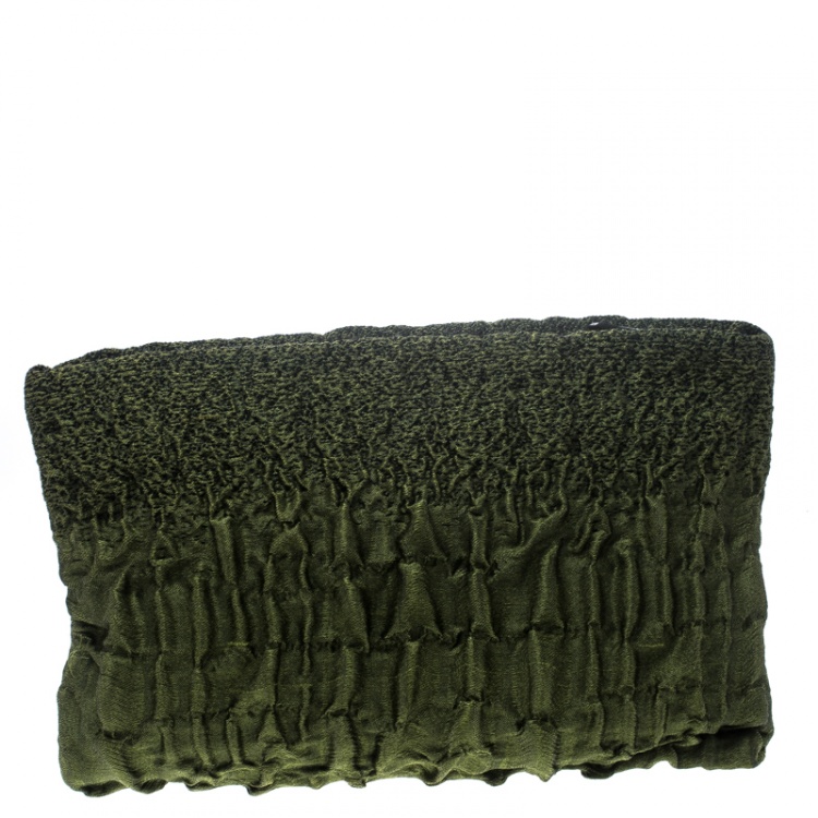 Pre Owned Prada Green Cloquet Fabric Folders Clutch