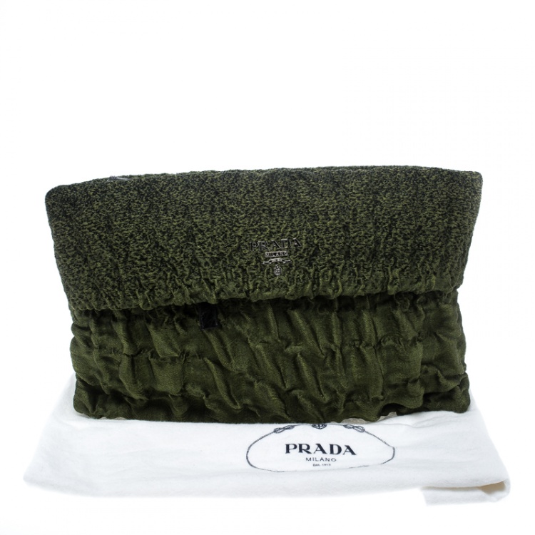 Pre Owned Prada Green Cloquet Fabric Folders Clutch