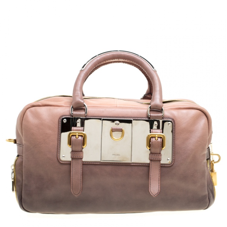 Pre Owned Prada Brown/Black Ombre Glace Leather Zippers Bauletto Bag