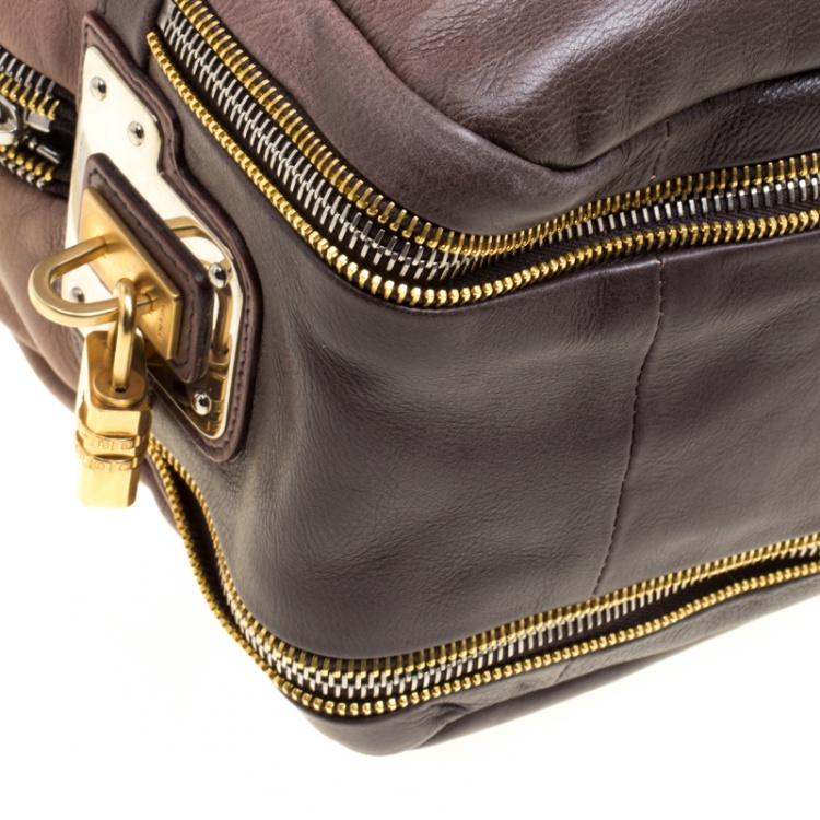 Pre Owned Prada Brown/Black Ombre Glace Leather Zippers Bauletto Bag