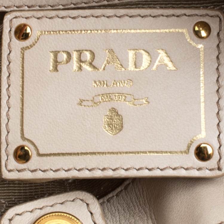 Pre Owned Prada Light Beige Leather and Python Bow Hobo