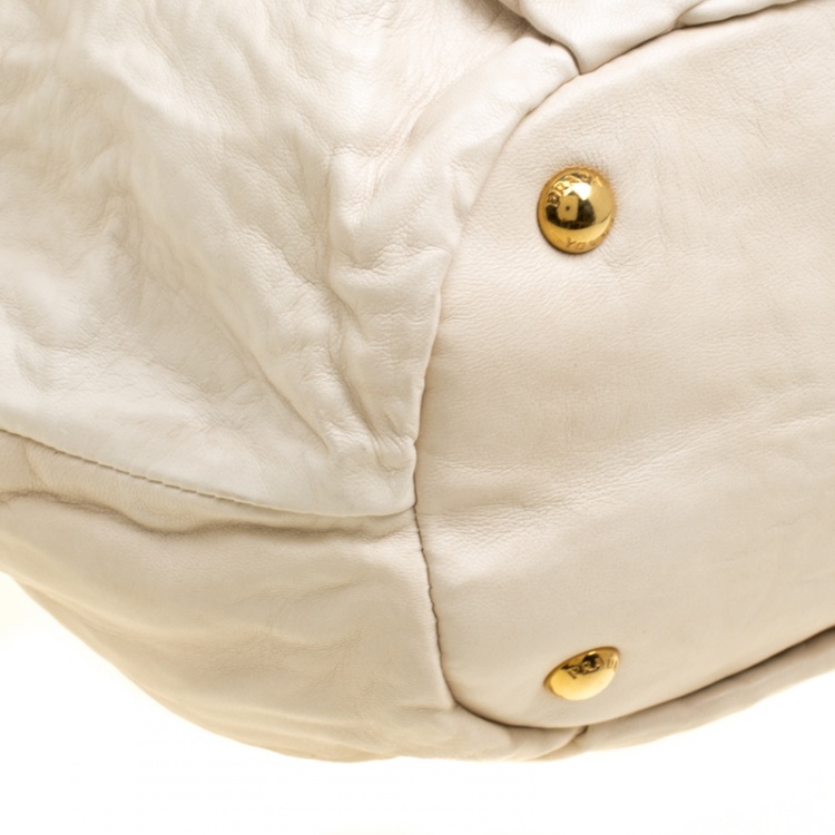 Pre Owned Prada Light Beige Leather and Python Bow Hobo