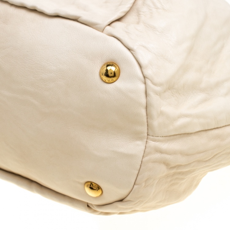 Pre Owned Prada Light Beige Leather and Python Bow Hobo