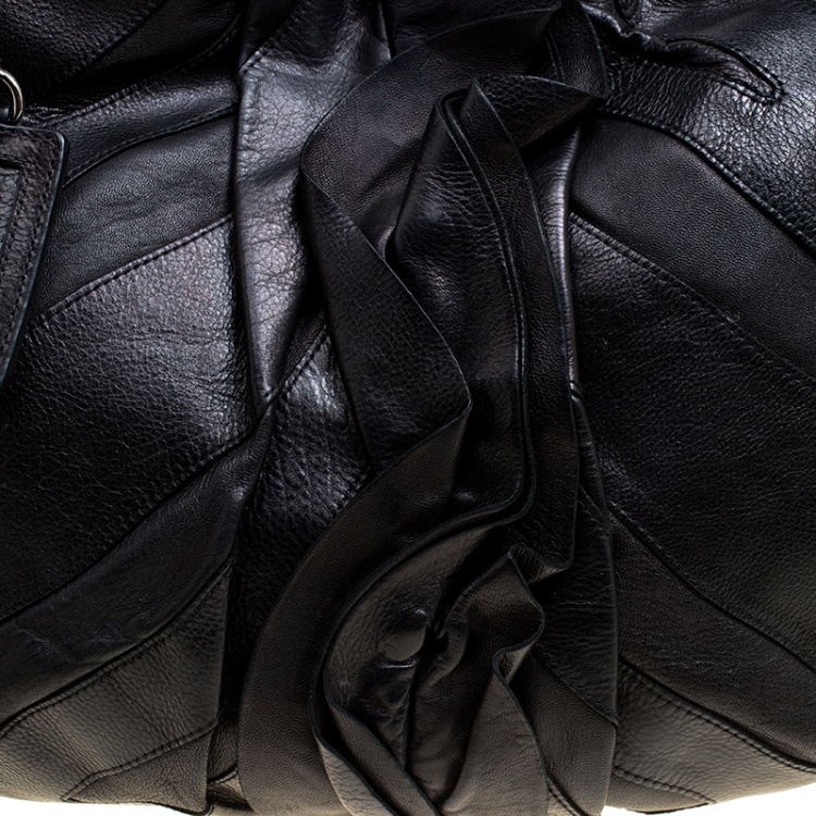 مملوكة مسبقًا Prada Black Ruffle Leather Mordore Hobo 