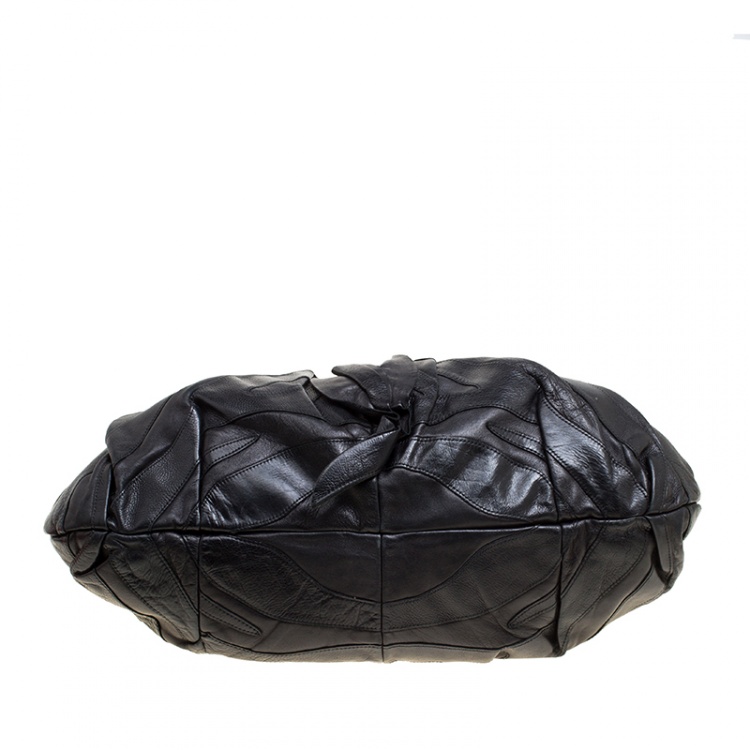 مملوكة مسبقًا Prada Black Ruffle Leather Mordore Hobo 