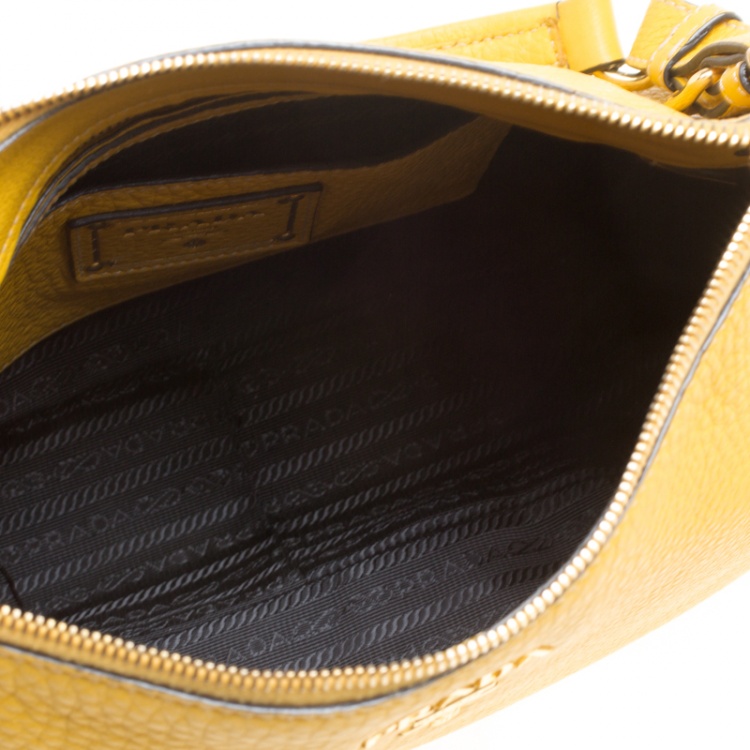 Pre Owned Prada Yellow Vitello Diano Leather Hobo