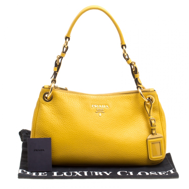 Pre Owned Prada Yellow Vitello Diano Leather Hobo