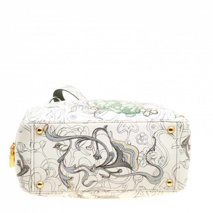 Pre Owned Prada Multicolor Rabbit Print Leather Top Handle Bauletto Bag