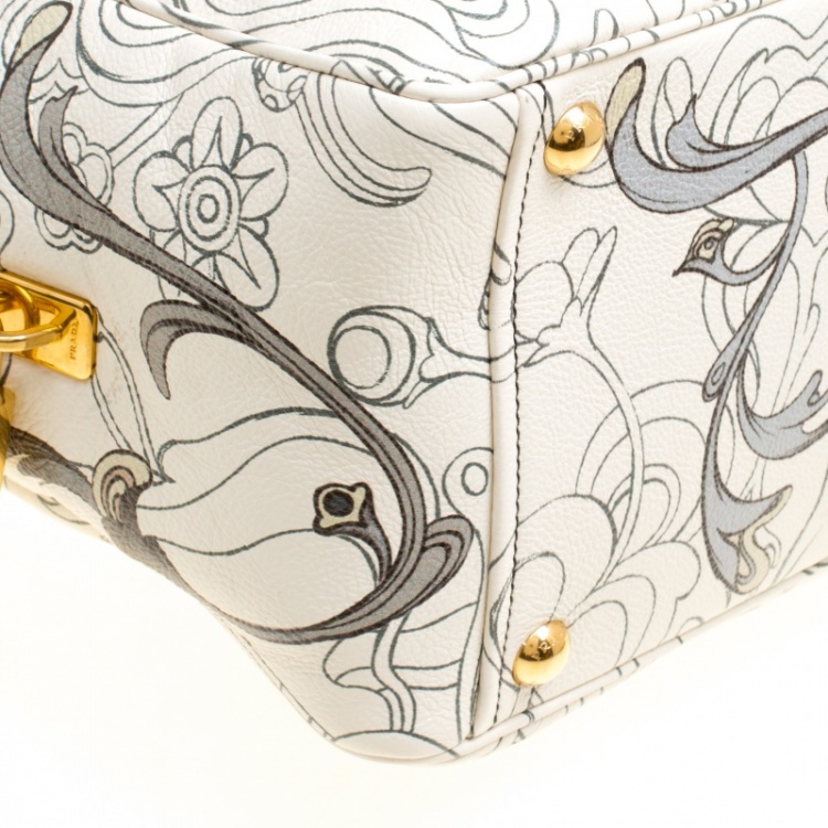 Pre Owned Prada Multicolor Rabbit Print Leather Top Handle Bauletto Bag