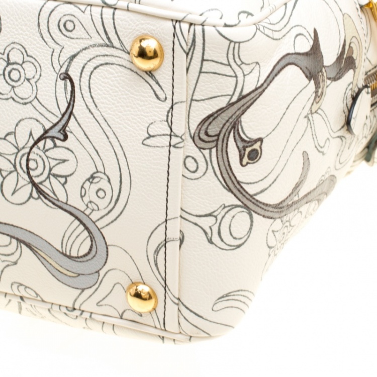 Pre Owned Prada Multicolor Rabbit Print Leather Top Handle Bauletto Bag