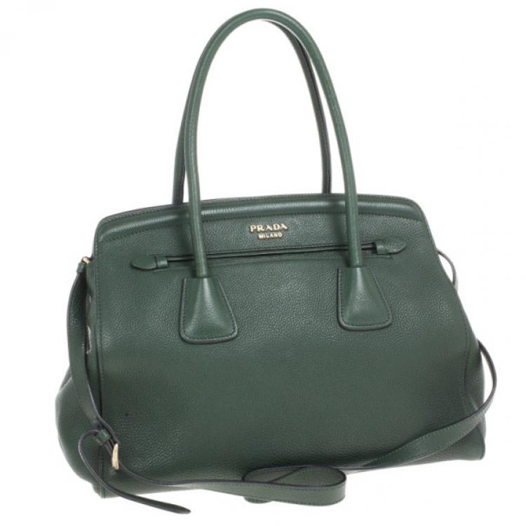 Pre Owned Prada Forest Green Vitello Daino Leather Tote Bag