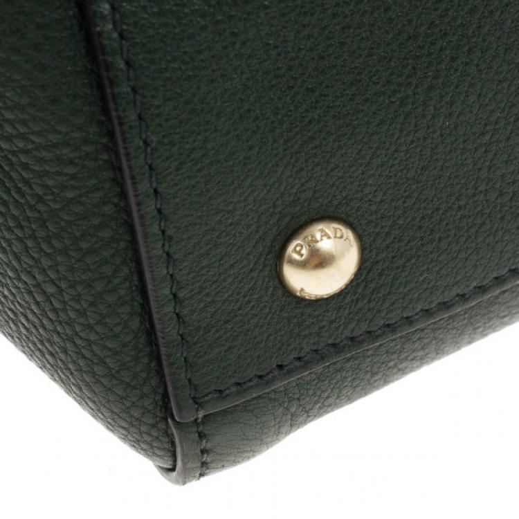 Pre Owned Prada Forest Green Vitello Daino Leather Tote Bag