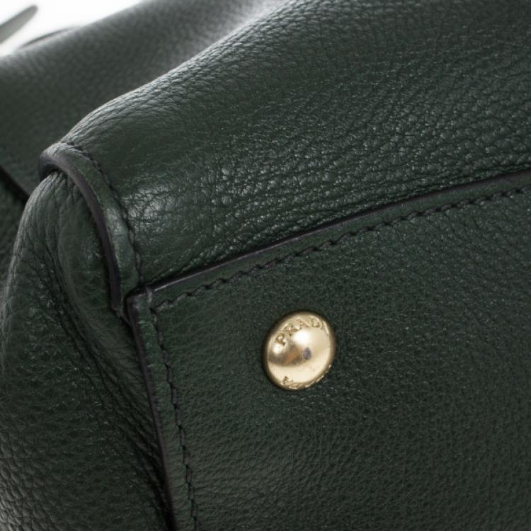 Pre Owned Prada Forest Green Vitello Daino Leather Tote Bag