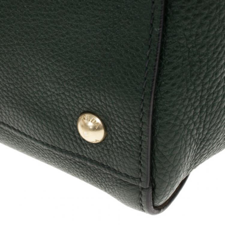 Pre Owned Prada Forest Green Vitello Daino Leather Tote Bag