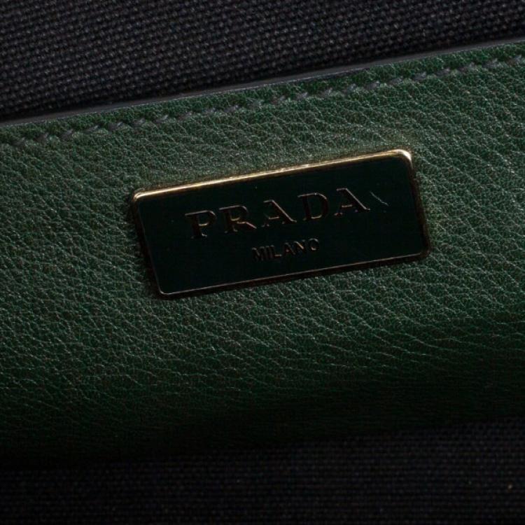 Pre Owned Prada Forest Green Vitello Daino Leather Tote Bag