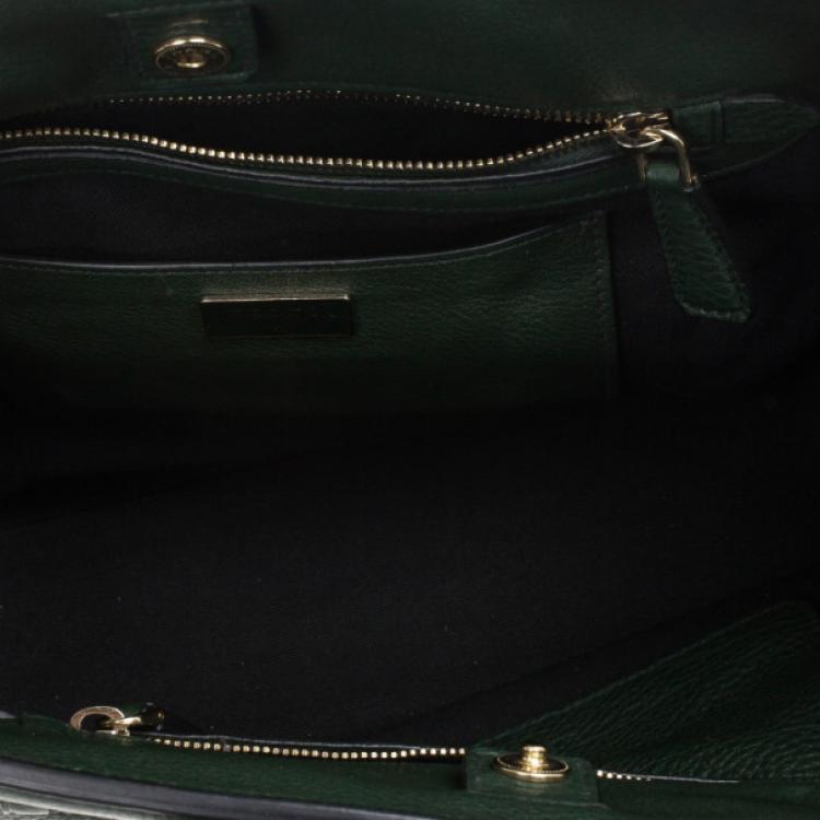 Pre Owned Prada Forest Green Vitello Daino Leather Tote Bag