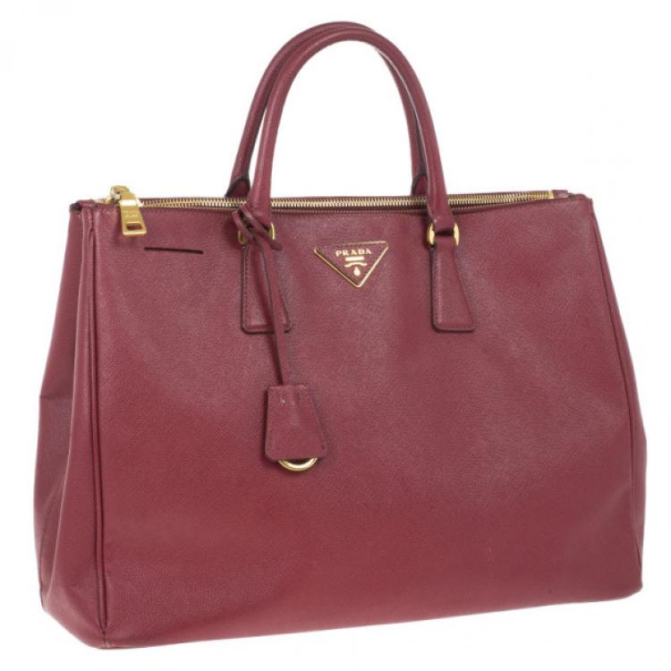 Pre Owned Prada Maroon Double Zip Saffiano Lux Tote