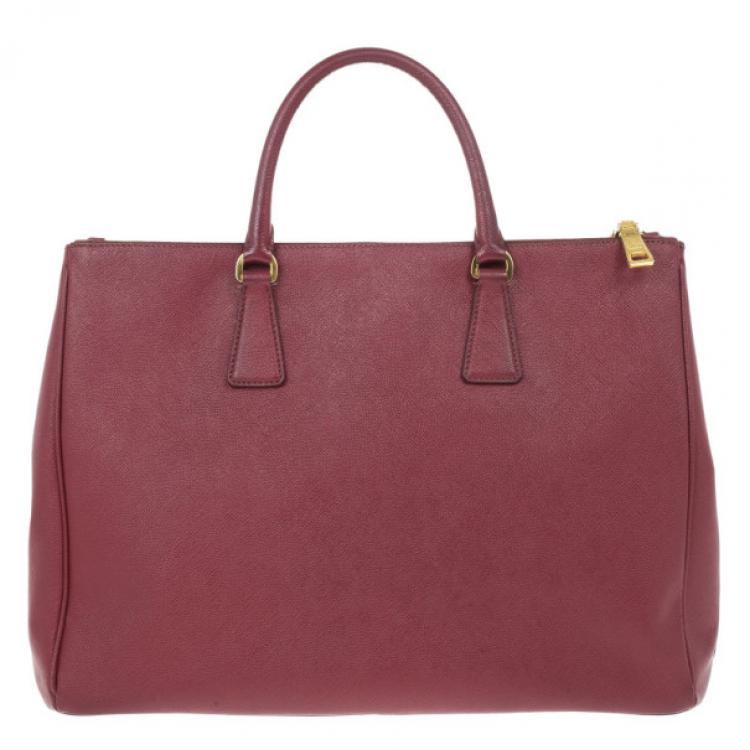 Pre Owned Prada Maroon Double Zip Saffiano Lux Tote