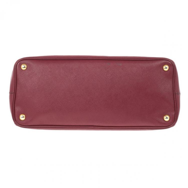 Pre Owned Prada Maroon Double Zip Saffiano Lux Tote