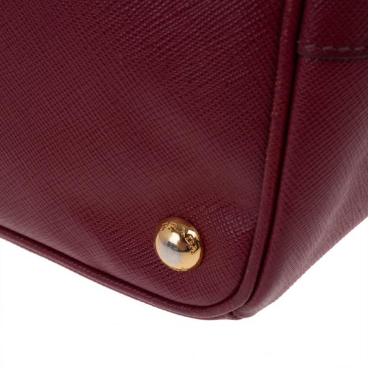 Pre Owned Prada Maroon Double Zip Saffiano Lux Tote