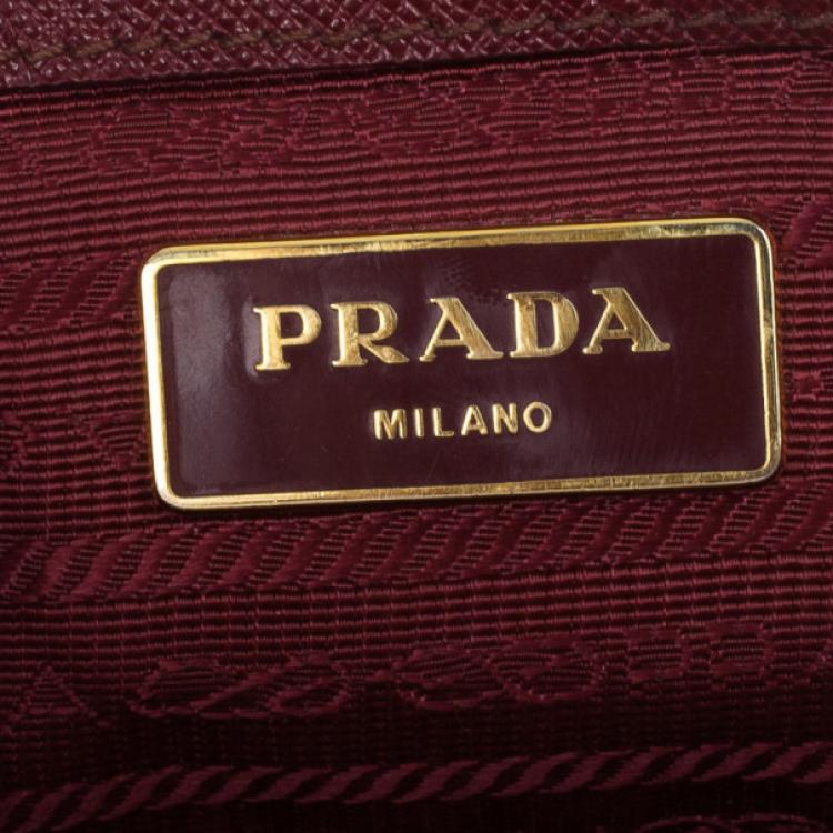 Pre Owned Prada Maroon Double Zip Saffiano Lux Tote