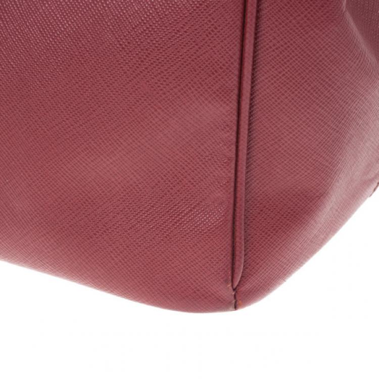 Pre Owned Prada Maroon Double Zip Saffiano Lux Tote