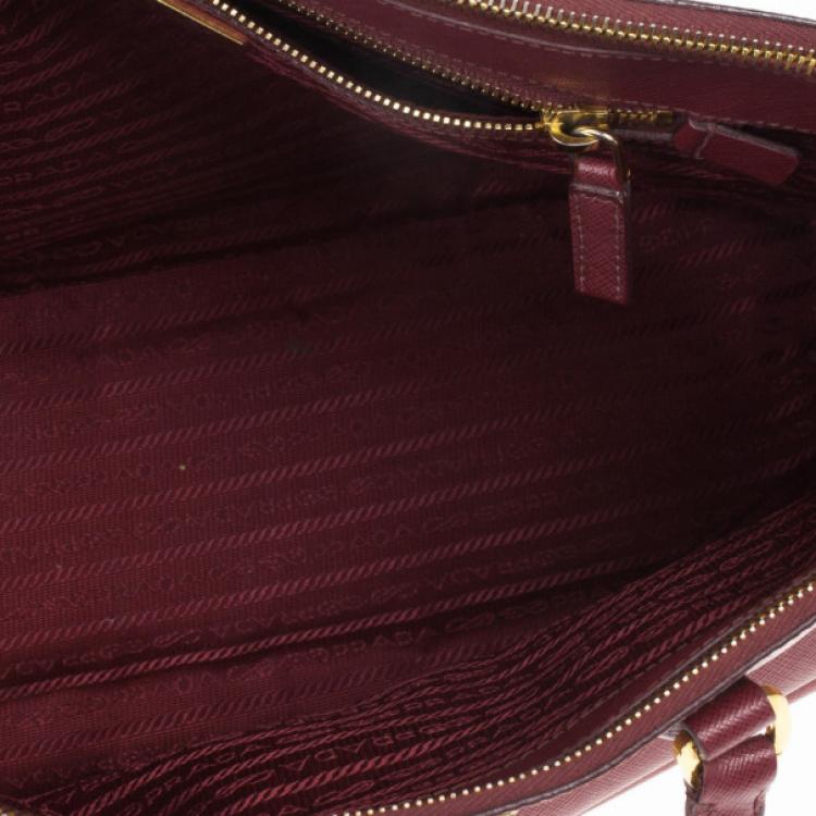 Pre Owned Prada Maroon Double Zip Saffiano Lux Tote