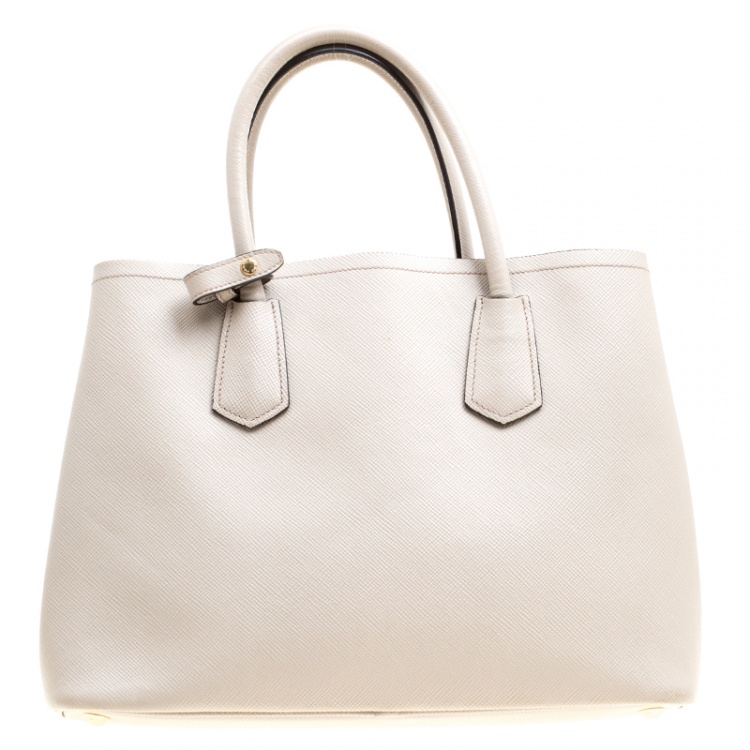 Pre Owned Prada Grey Saffiano Cuir Leather Double Top Handle Bag