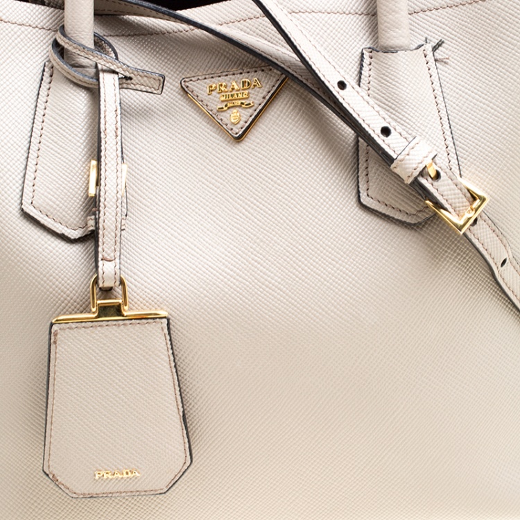 Pre Owned Prada Grey Saffiano Cuir Leather Double Top Handle Bag