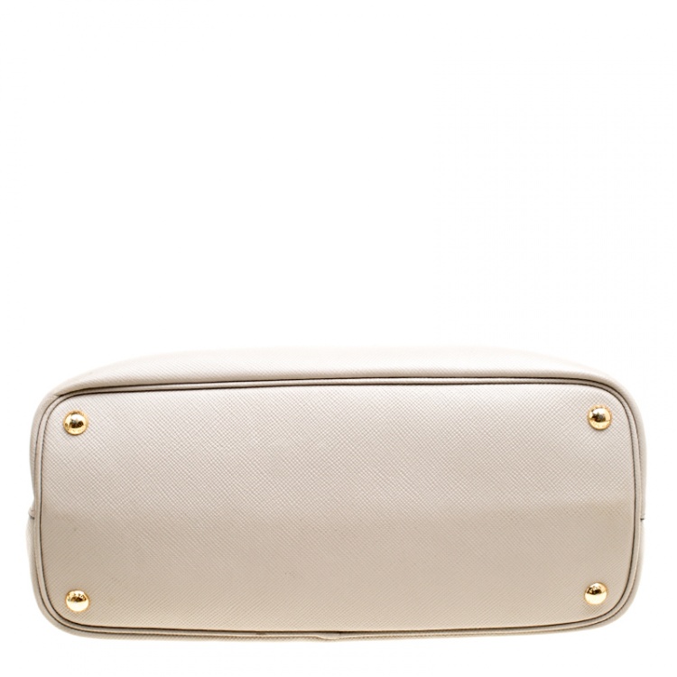 Pre Owned Prada Grey Saffiano Cuir Leather Double Top Handle Bag